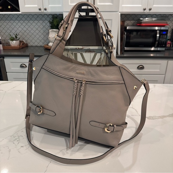 LODIS NWT Nikki Pebbled Leather Satchel Shoulder Bag Crossbody Purse Ash Gray - Picture 4 of 16
